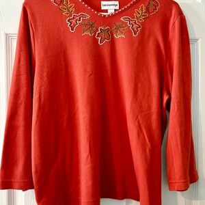 Breckenridge Women's Autumn Leaf Embroidered Long Sleeve Top